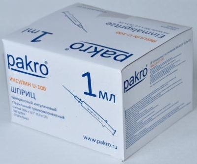 1 мл трехкомпонентный шприц Pakro инсулиновый U100 , с иглой 0,3х13, 100 шт купить оптом в Королёве